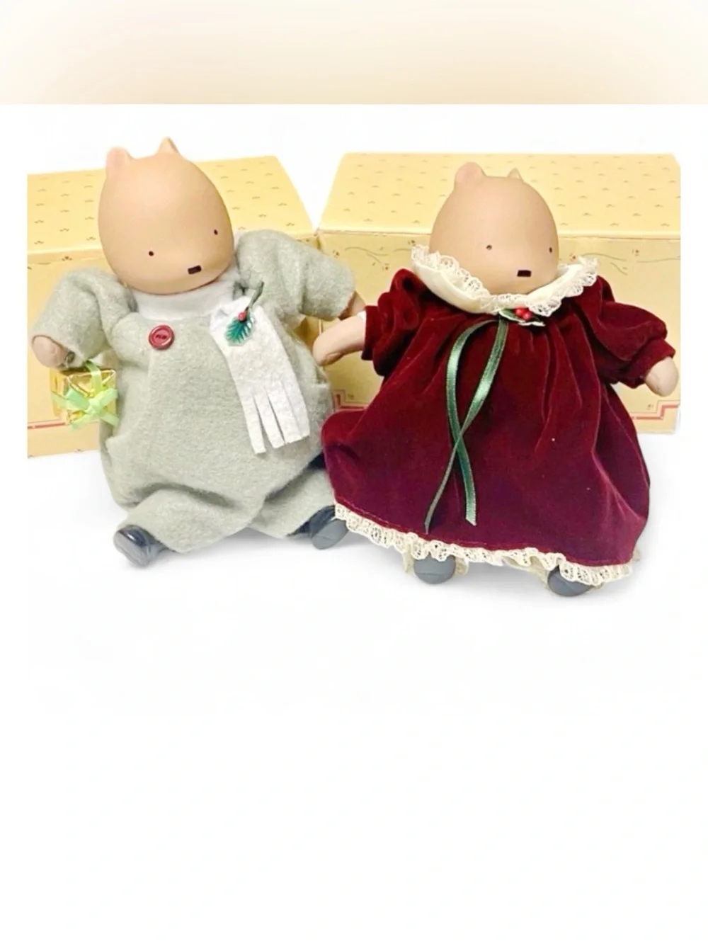 Michel & Co 1987 Vintage “A Winter Boy & Girl 1947” Hand Painted Ornaments